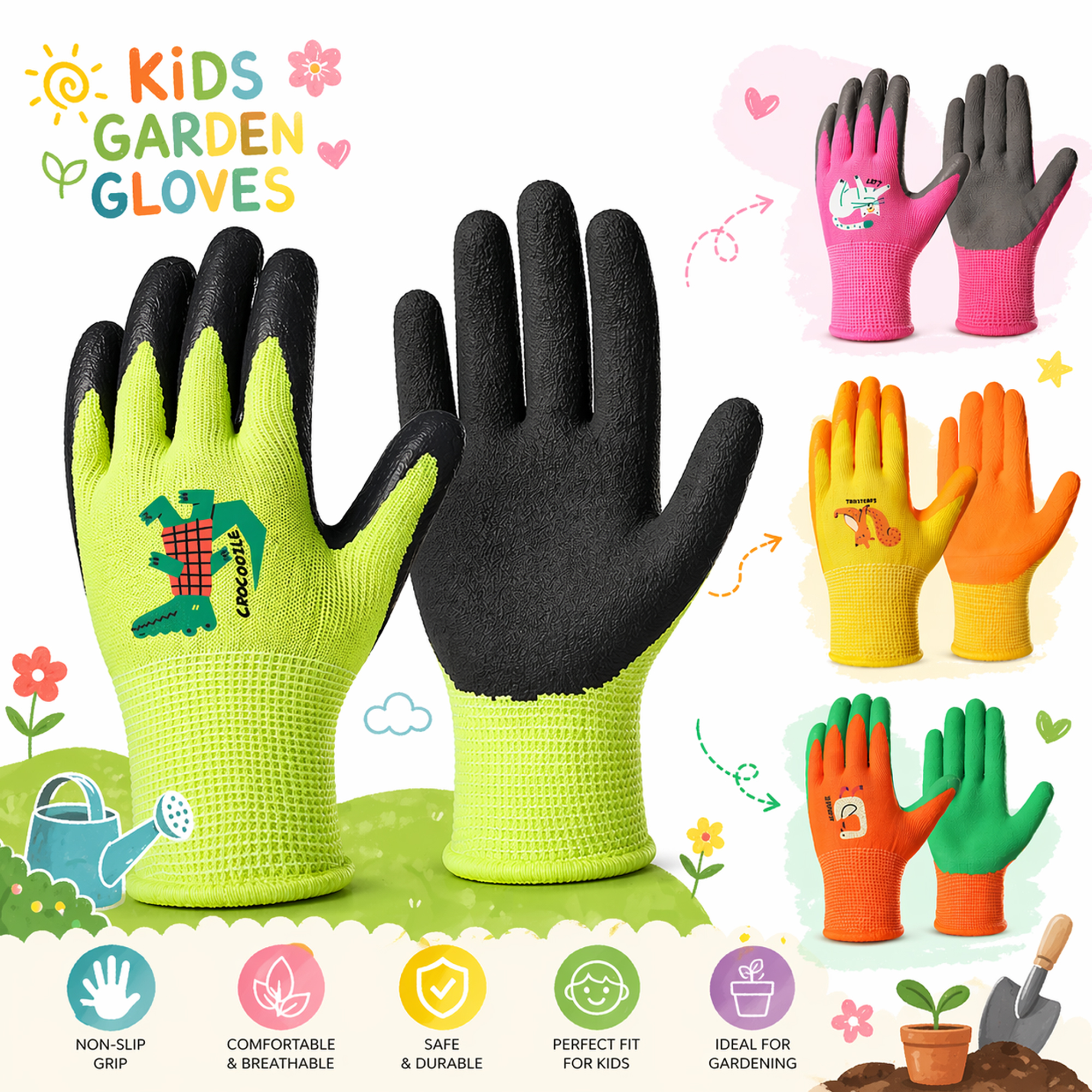 Kids Outdoor Gloves - 4 Pairs Kids Gardening Gloves Latex