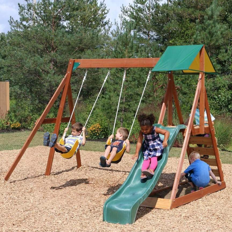 Kids Outdoor Swing Set With Slide - Kids And Children Outdoor Wood Playground