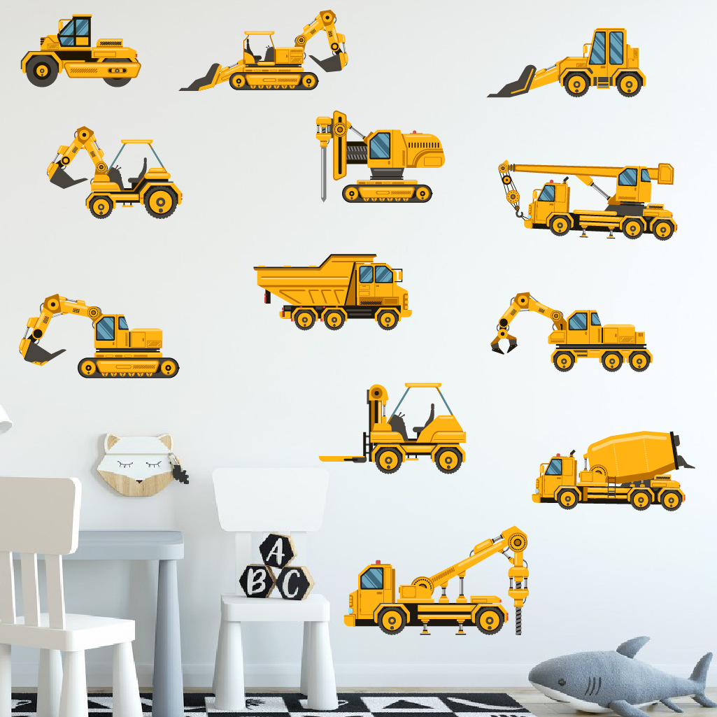 Kids Outdoor Digger - Cartoon Excavator Engineering Car Wall Sticker