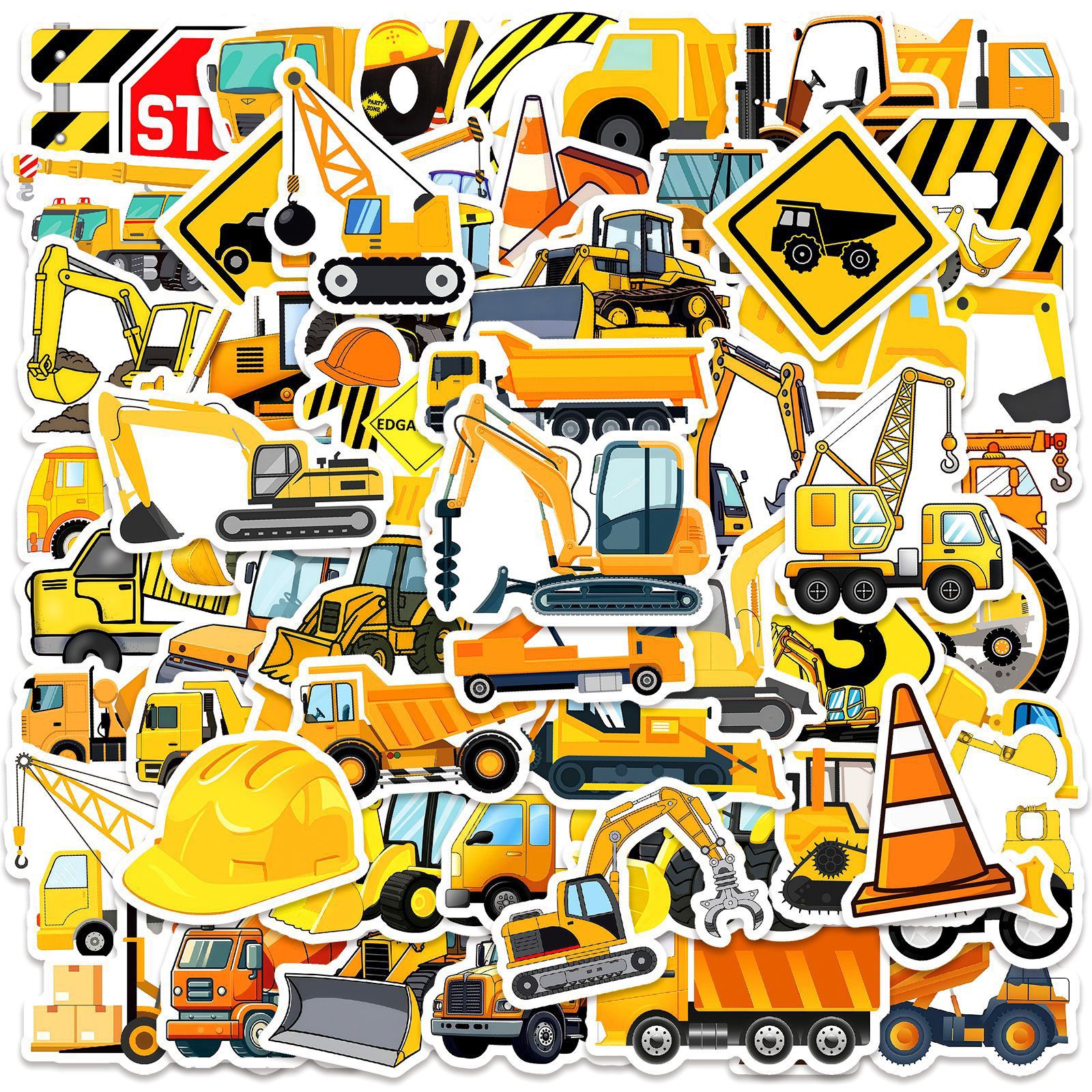 Kids Outdoor Digger - 10/50pcs Cute Engineering Construction Truck Stickers