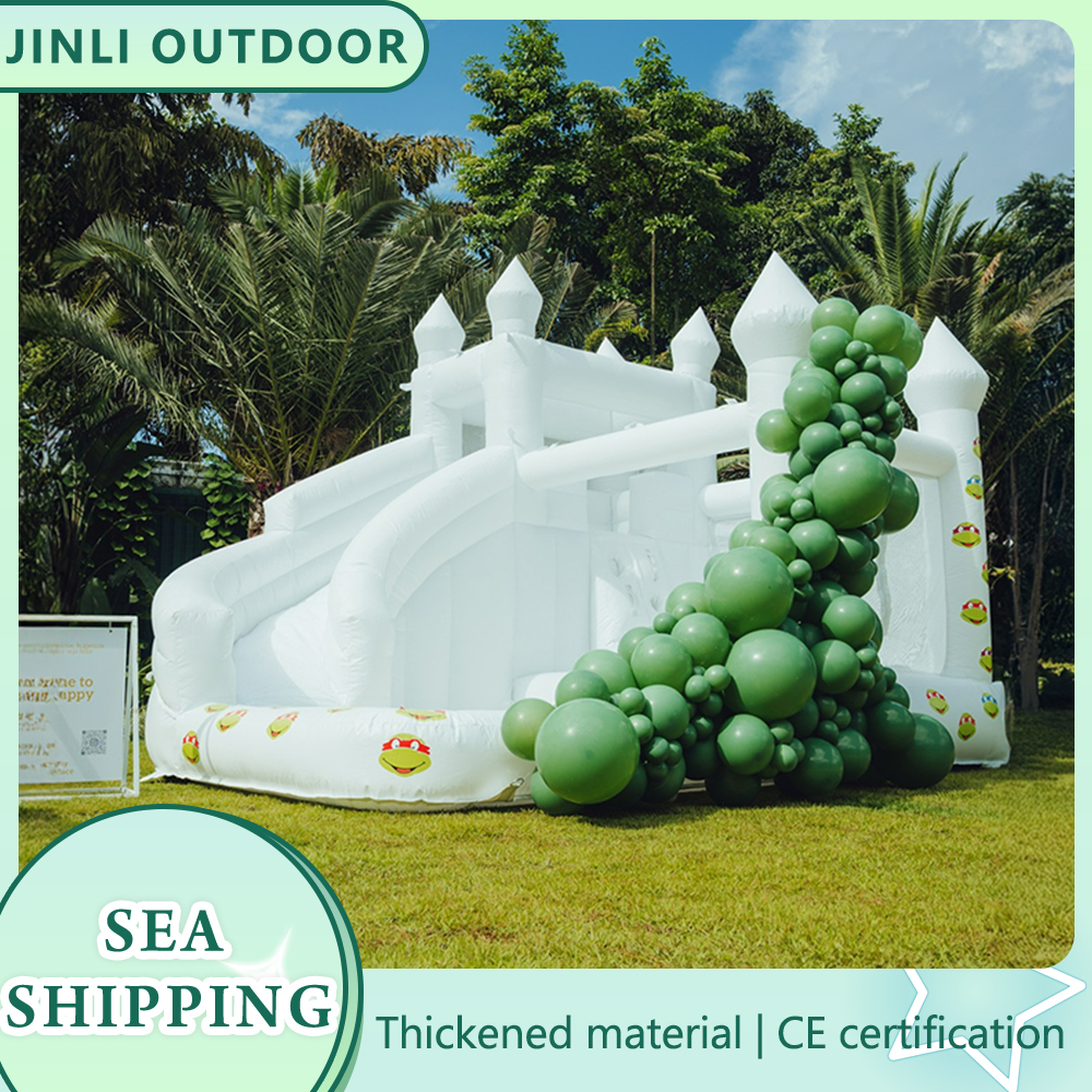 Kids Outdoor House With Slide - White Inflatable Bounce House Castle with