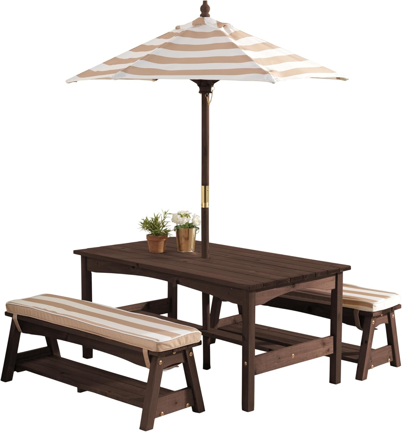 Kids Outdoor Bench With Umbrella - Outdoor Wooden Table & Bench Set