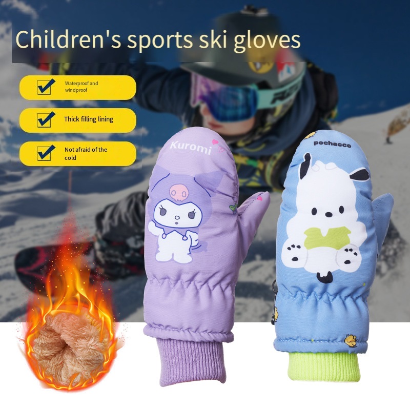 Kids Outdoor Movies - Kawaii Kuromi Fleece Ski Gloves Sanrio
