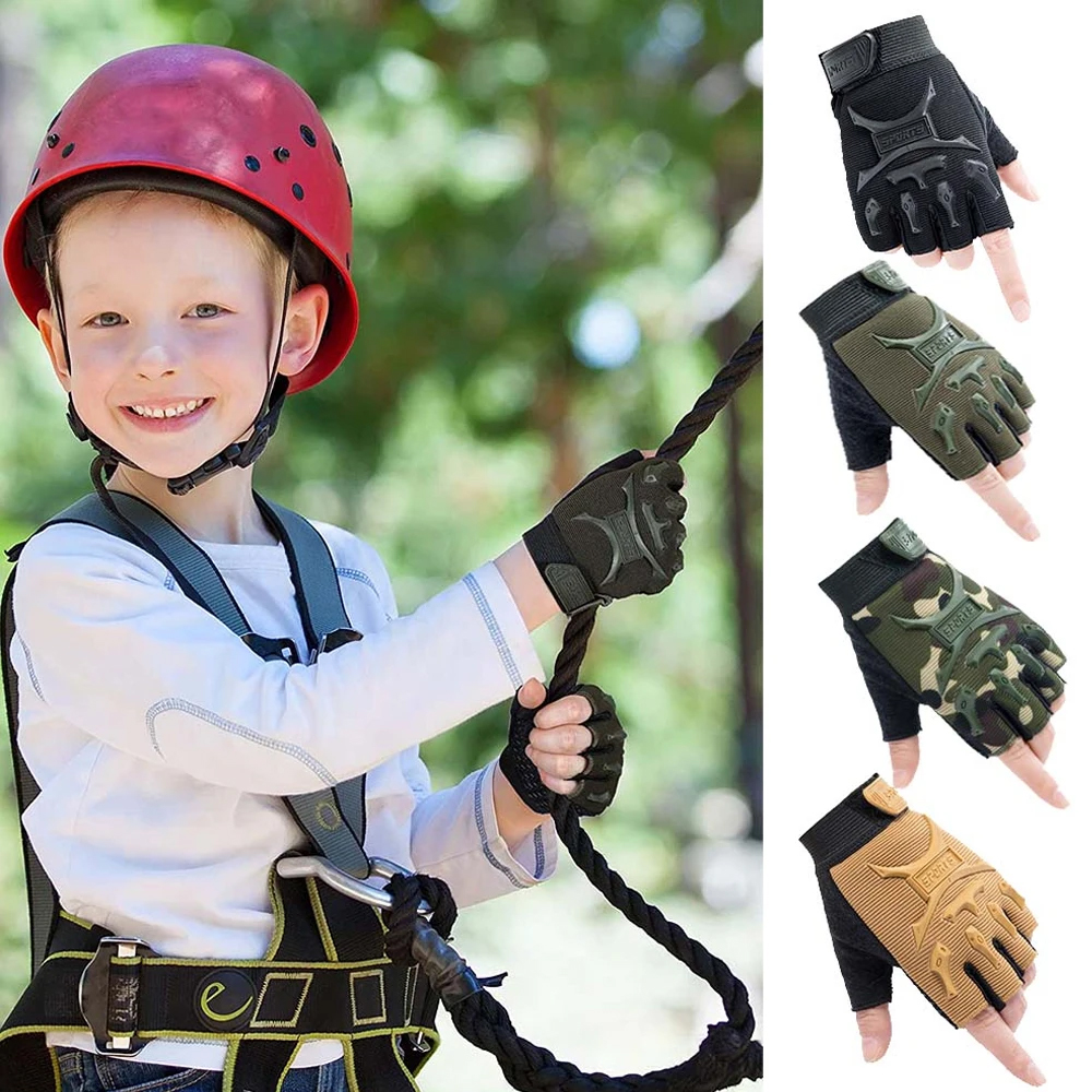 Kids Outdoor Gloves - 1Pair Kids Tactical Fingerless Gloves Army