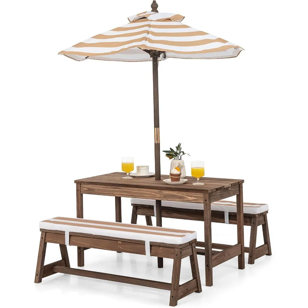 Kids Outdoor Bench With Umbrella - Kids Picnic Table, Outdoor Wooden Table