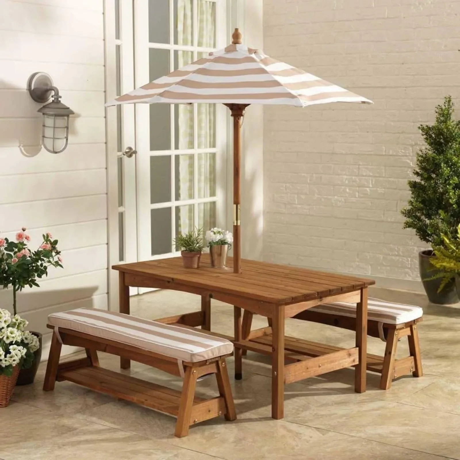 For Outdoor Wooden Table & Ben - Kids Outdoor Bench With Umbrella recensione e prezzo