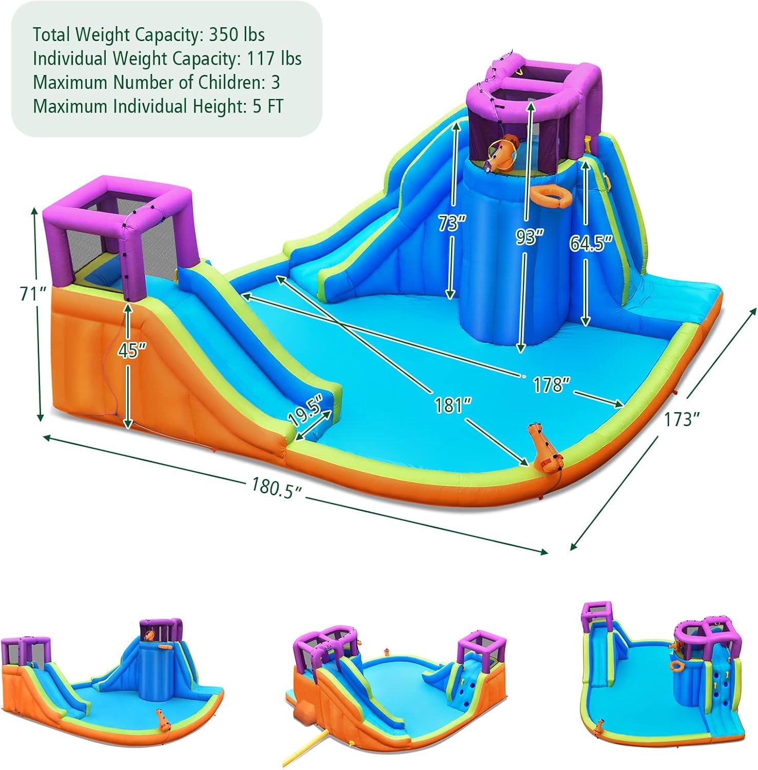 Inflatable Water Slide Park 75 - Kids Outdoor Water Park recensione e prezzo