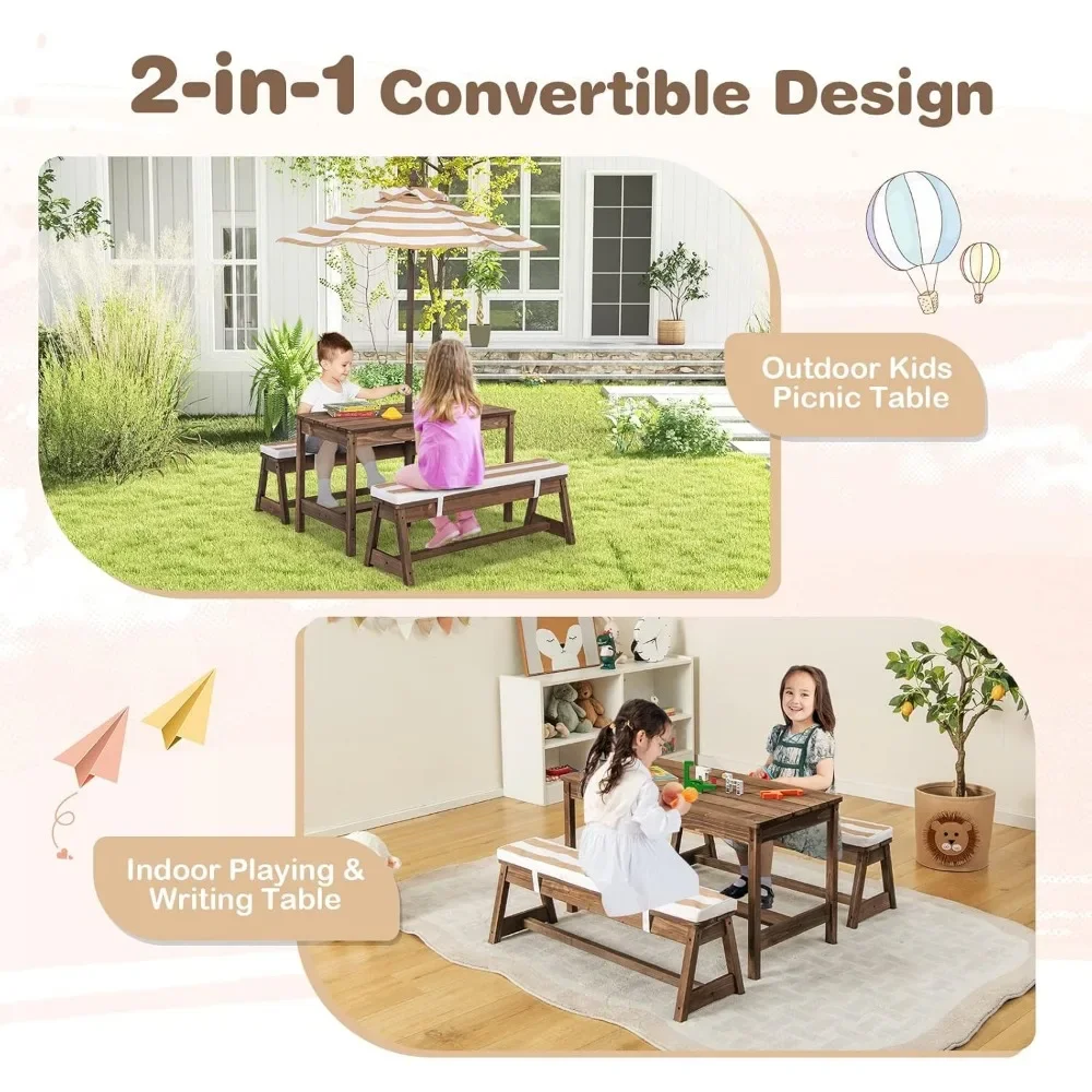 Kids Picnic Table, Outdoor Woo - Kids Outdoor Bench With Umbrella recensione e prezzo