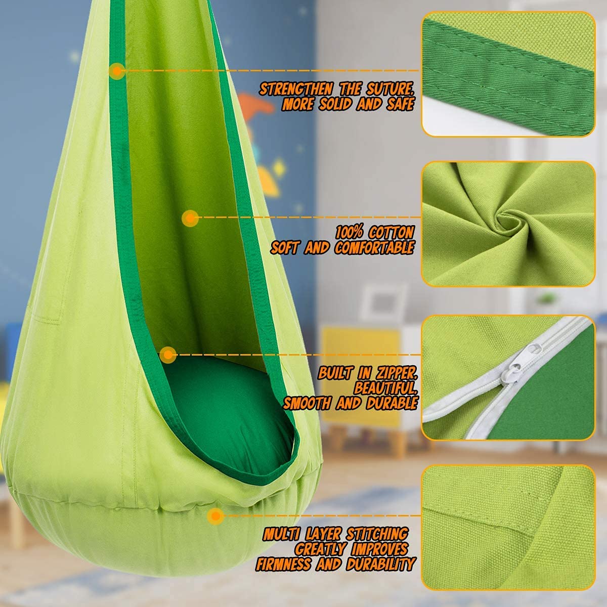 1Pc Kids Pod Swing Seat Cotton - Kids Yellow Outdoor Chair recensione e prezzo