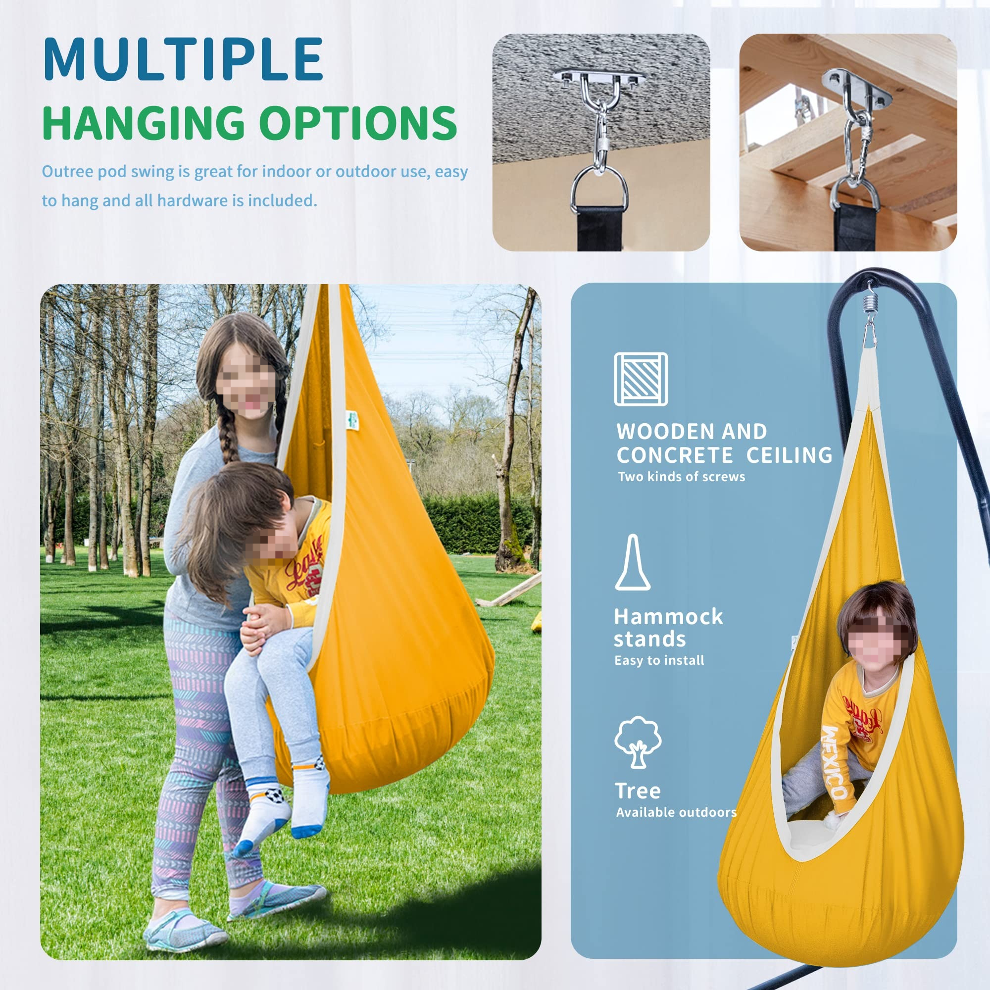 1Pc Kids Pod Swing Seat Cotton - Kids Yellow Outdoor Chair recensione e prezzo