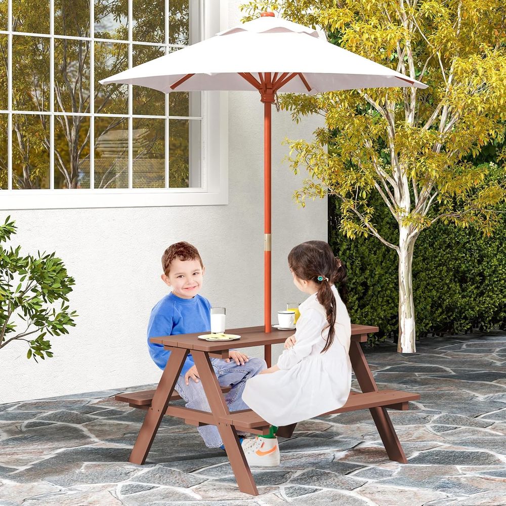 Wooden Kids Picnic Table and B - Kids Outdoor Bench With Umbrella recensione e prezzo