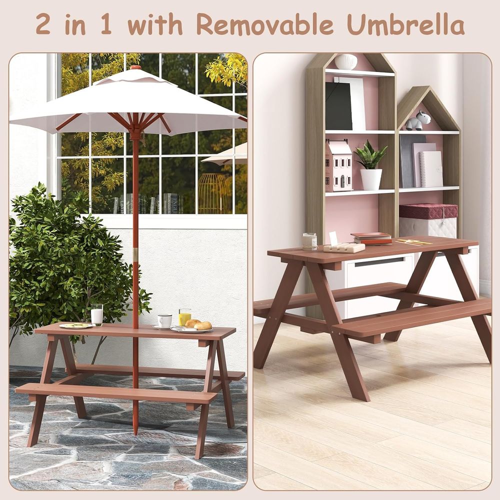 Wooden Kids Picnic Table and B - Kids Outdoor Bench With Umbrella recensione e prezzo