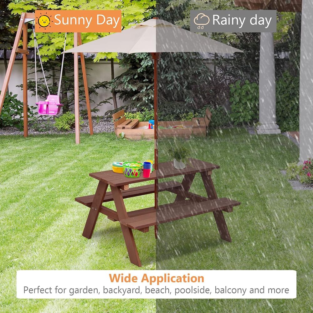 Wooden Kids Picnic Table and B - Kids Outdoor Bench With Umbrella recensione e prezzo