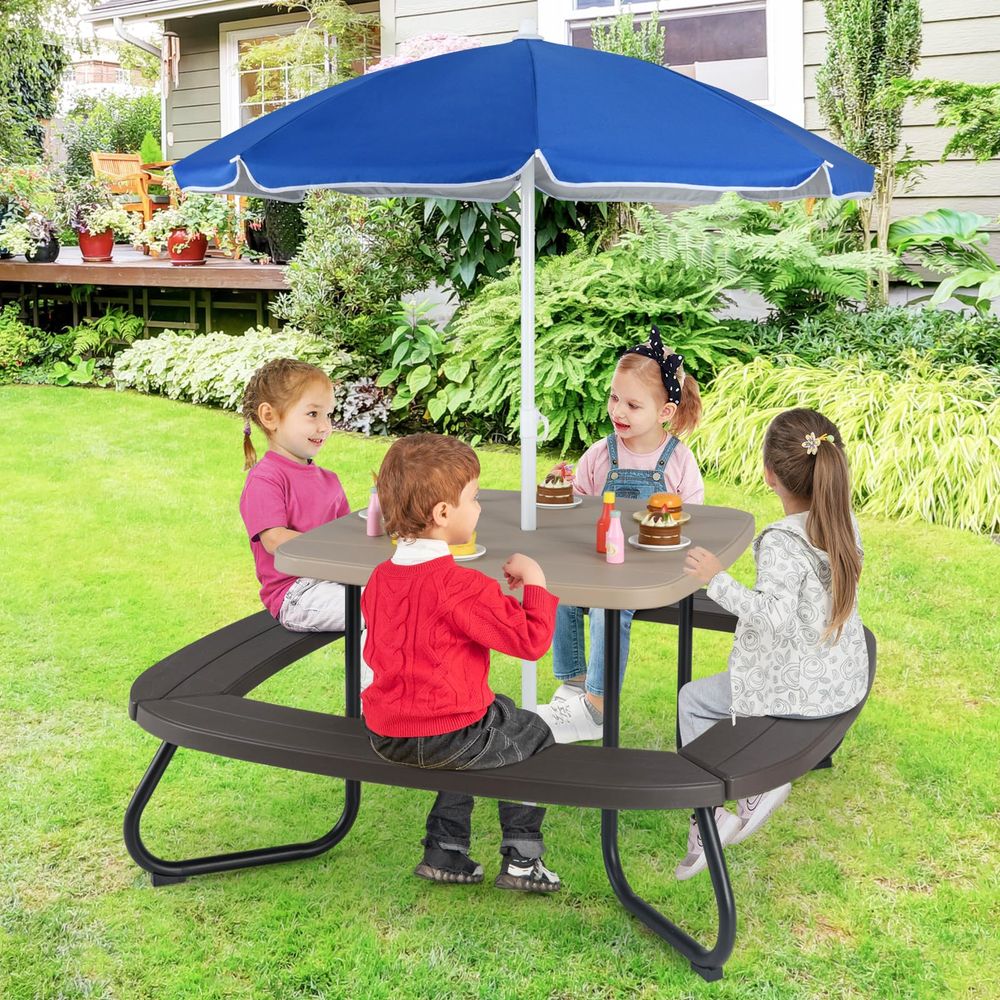 Kids Picnic Table, 8 Person Ki - Kids Outdoor Bench With Umbrella recensione e prezzo