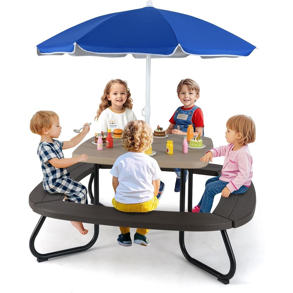 Kids Picnic Table, 8 Person To - Kids Outdoor Bench With Umbrella recensione e prezzo