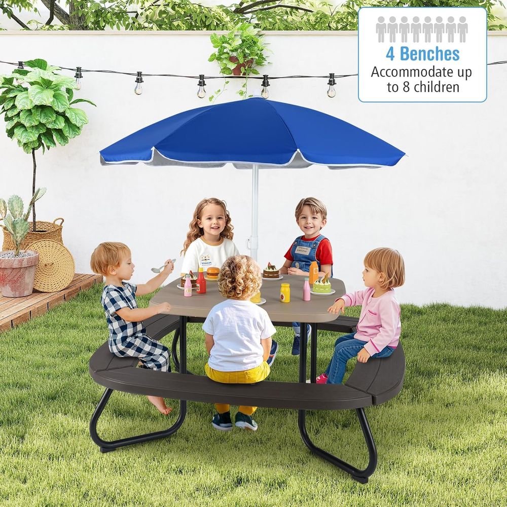Kids Picnic Table, 8 Person To - Kids Outdoor Bench With Umbrella recensione e prezzo