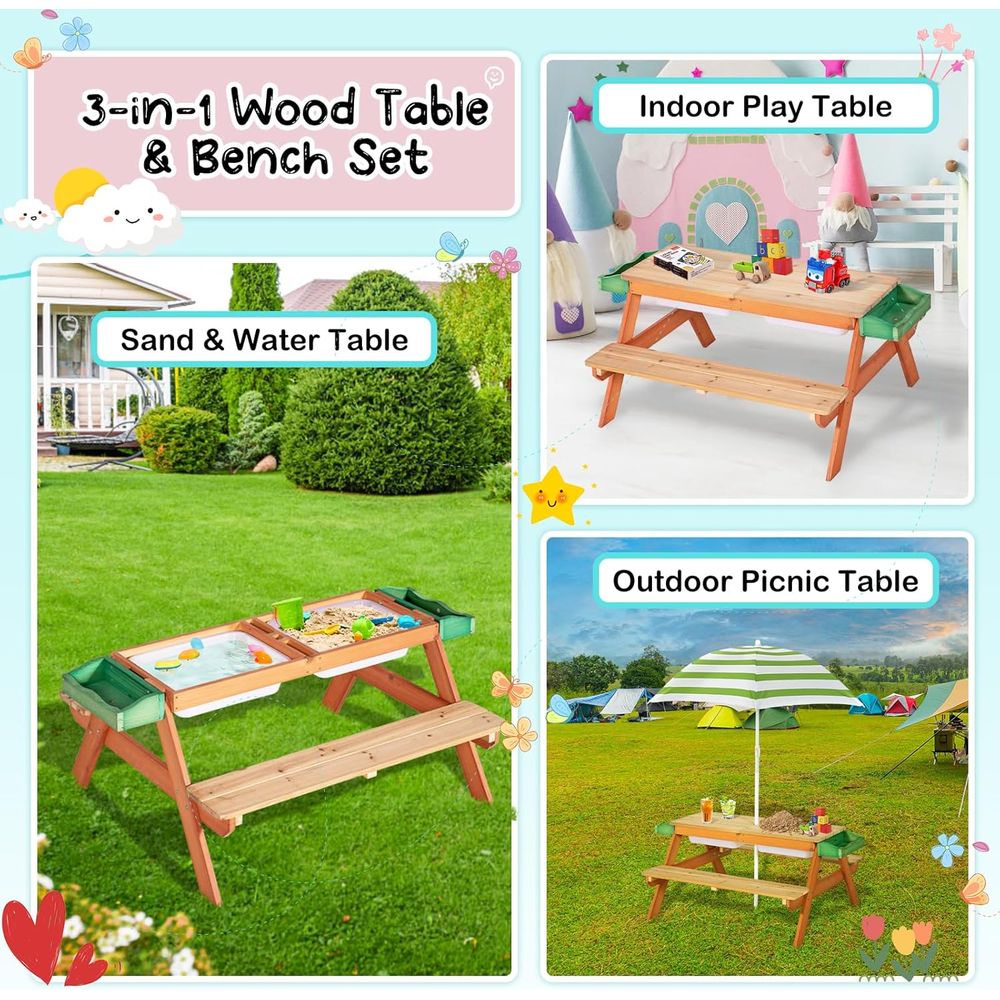 Multifunctional Outdoor Wooden - Kids Outdoor Bench With Umbrella recensione e prezzo