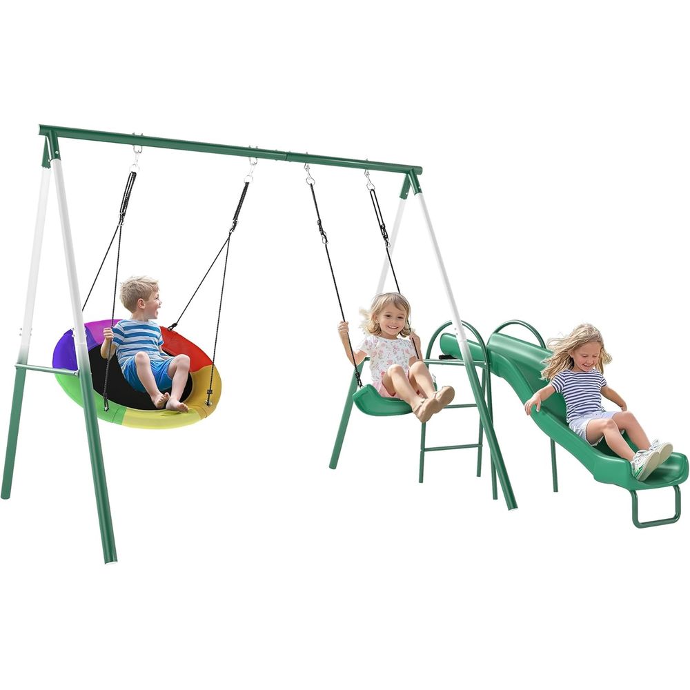 Adjustable Seat Swing and Sauc - Kids Outdoor Swing Set With Slide recensione e prezzo