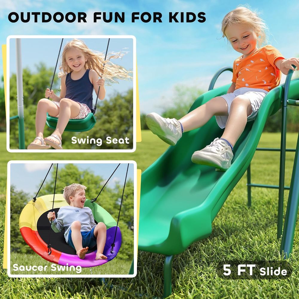 Adjustable Seat Swing and Sauc - Kids Outdoor Swing Set With Slide recensione e prezzo
