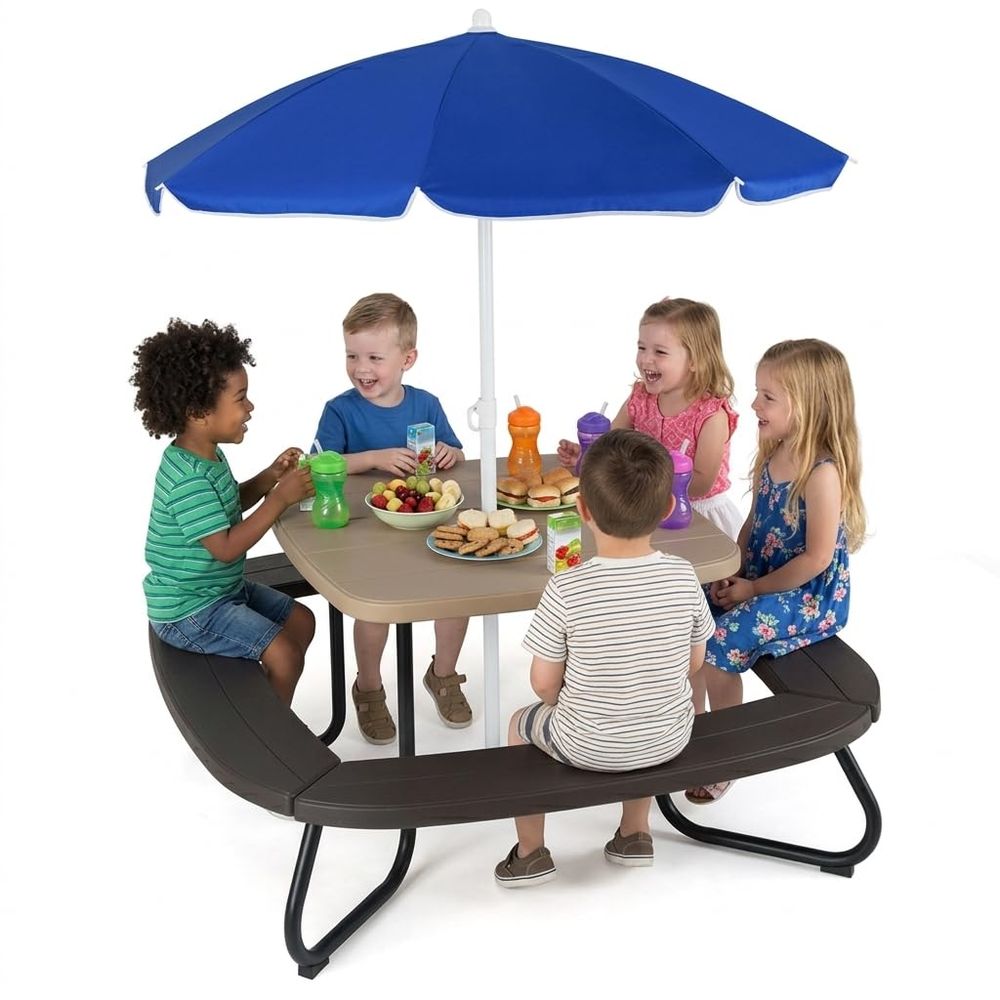 Kids Picnic Table, 8 Person Ki - Kids Outdoor Bench With Umbrella recensione e prezzo