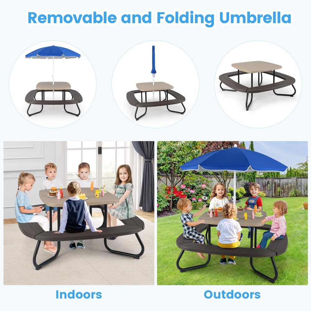 Kids Picnic Table, 8 Person Ki - Kids Outdoor Bench With Umbrella recensione e prezzo