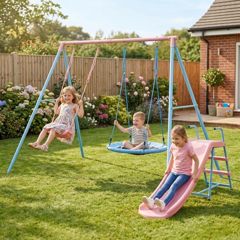 Blue and Pink Two-Person Swing - Kids Outdoor Swing Set With Slide recensione e prezzo