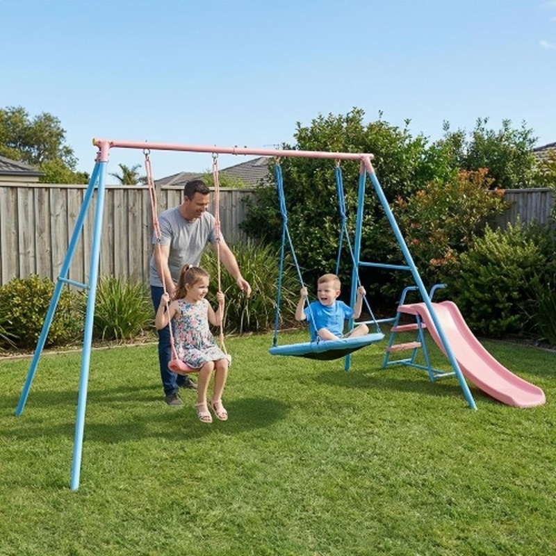 Blue and Pink Two-Person Swing - Kids Outdoor Swing Set With Slide recensione e prezzo