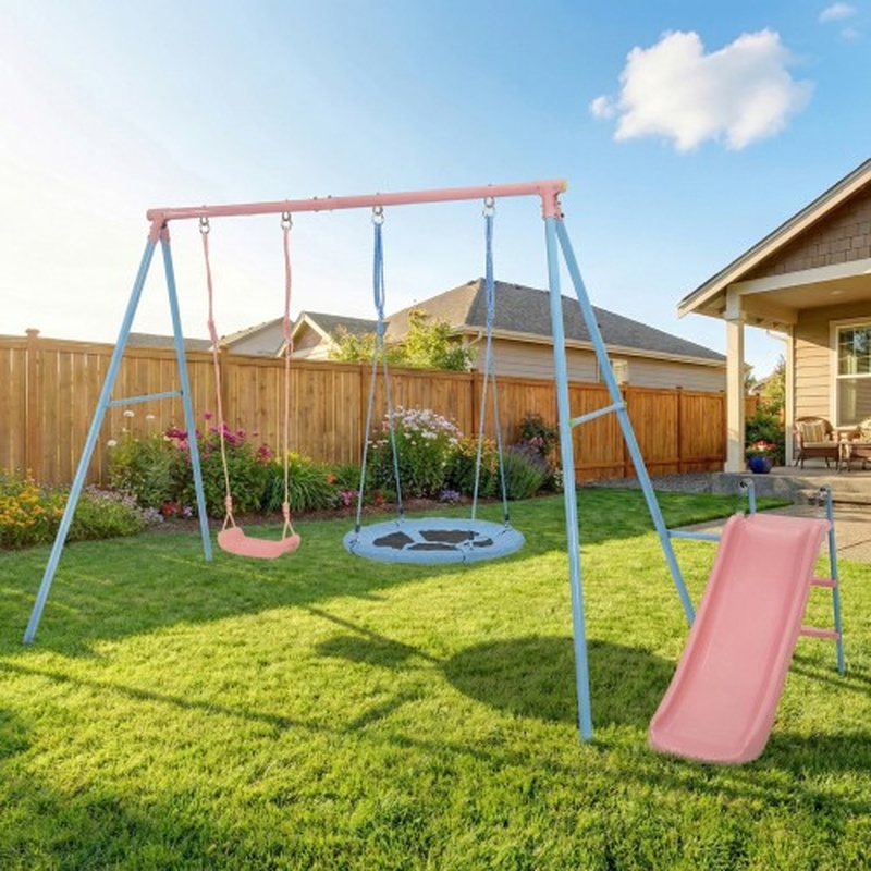 Blue and Pink Two-Person Swing - Kids Outdoor Swing Set With Slide recensione e prezzo