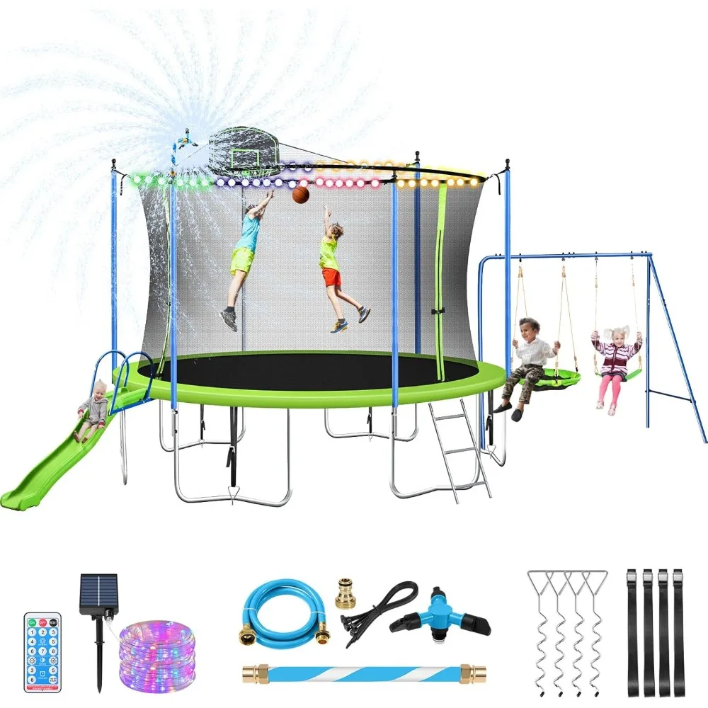 US Shipping 12-14FT Trampoline - Kids Outdoor Swing Set With Slide recensione e prezzo