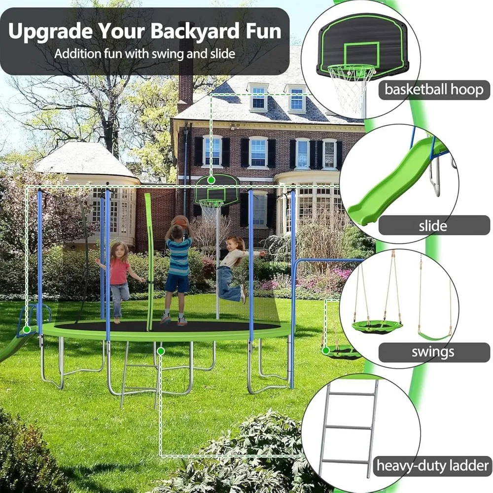US Shipping 12-14FT Trampoline - Kids Outdoor Swing Set With Slide recensione e prezzo