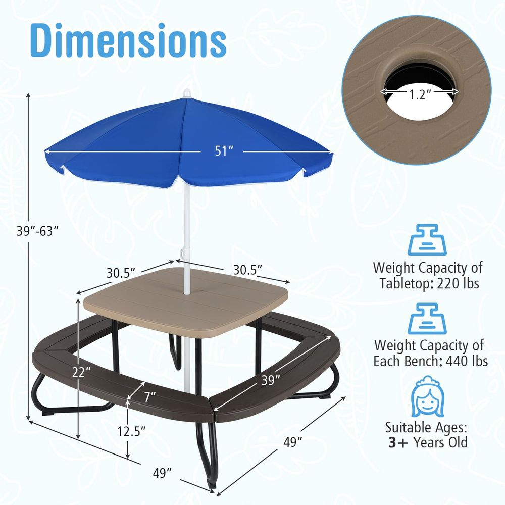 Kids Picnic Table, 8 Person To - Kids Outdoor Bench With Umbrella recensione e prezzo