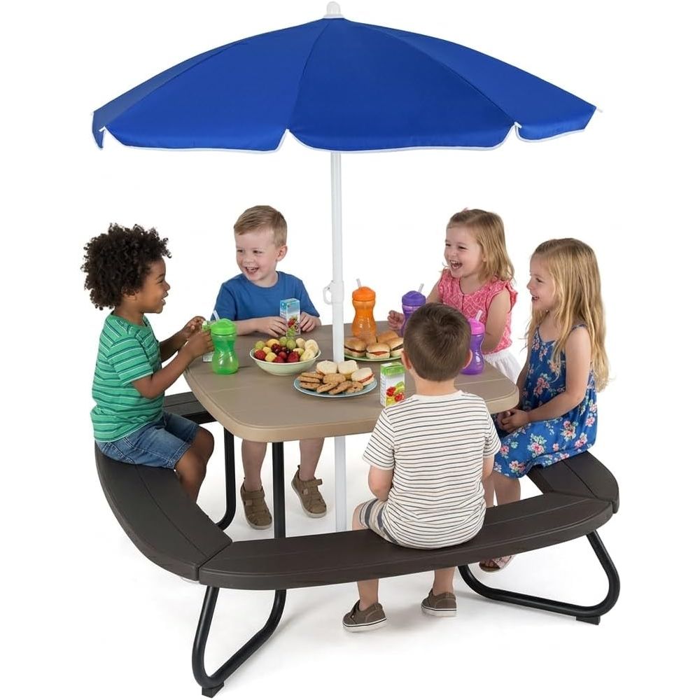 8-Person Adjustable Kids Picni - Kids Outdoor Bench With Umbrella recensione e prezzo