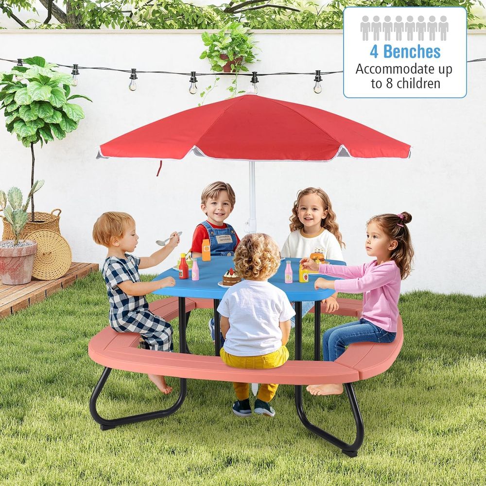 Kids Picnic Table, 8 Person To - Kids Outdoor Bench With Umbrella recensione e prezzo