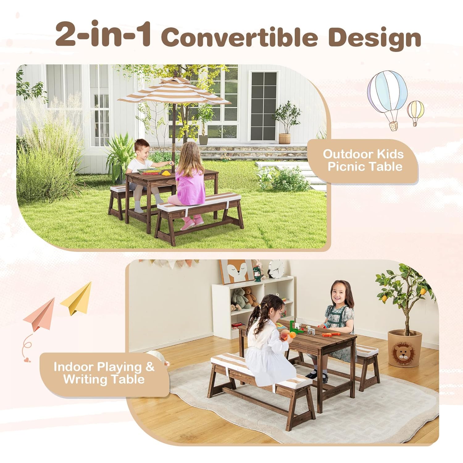 Kids Picnic Table, Outdoor Woo - Kids Outdoor Bench With Umbrella recensione e prezzo