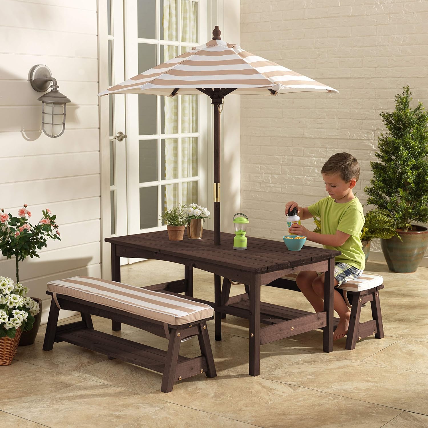 Outdoor Wooden Table & Bench S - Kids Outdoor Bench With Umbrella recensione e prezzo