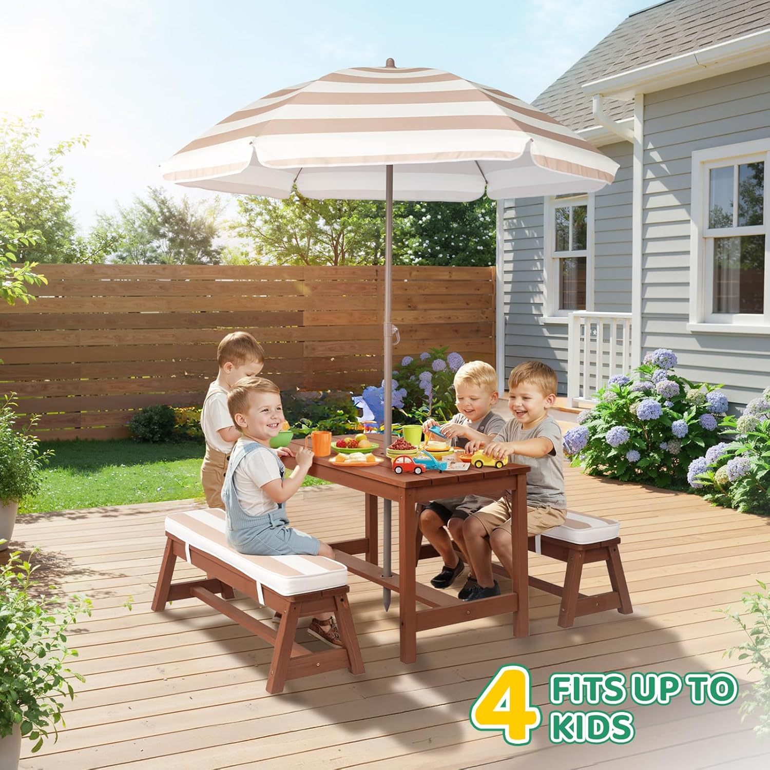 Kids Picnic Table Outdoor Wood - Kids Outdoor Bench With Umbrella recensione e prezzo