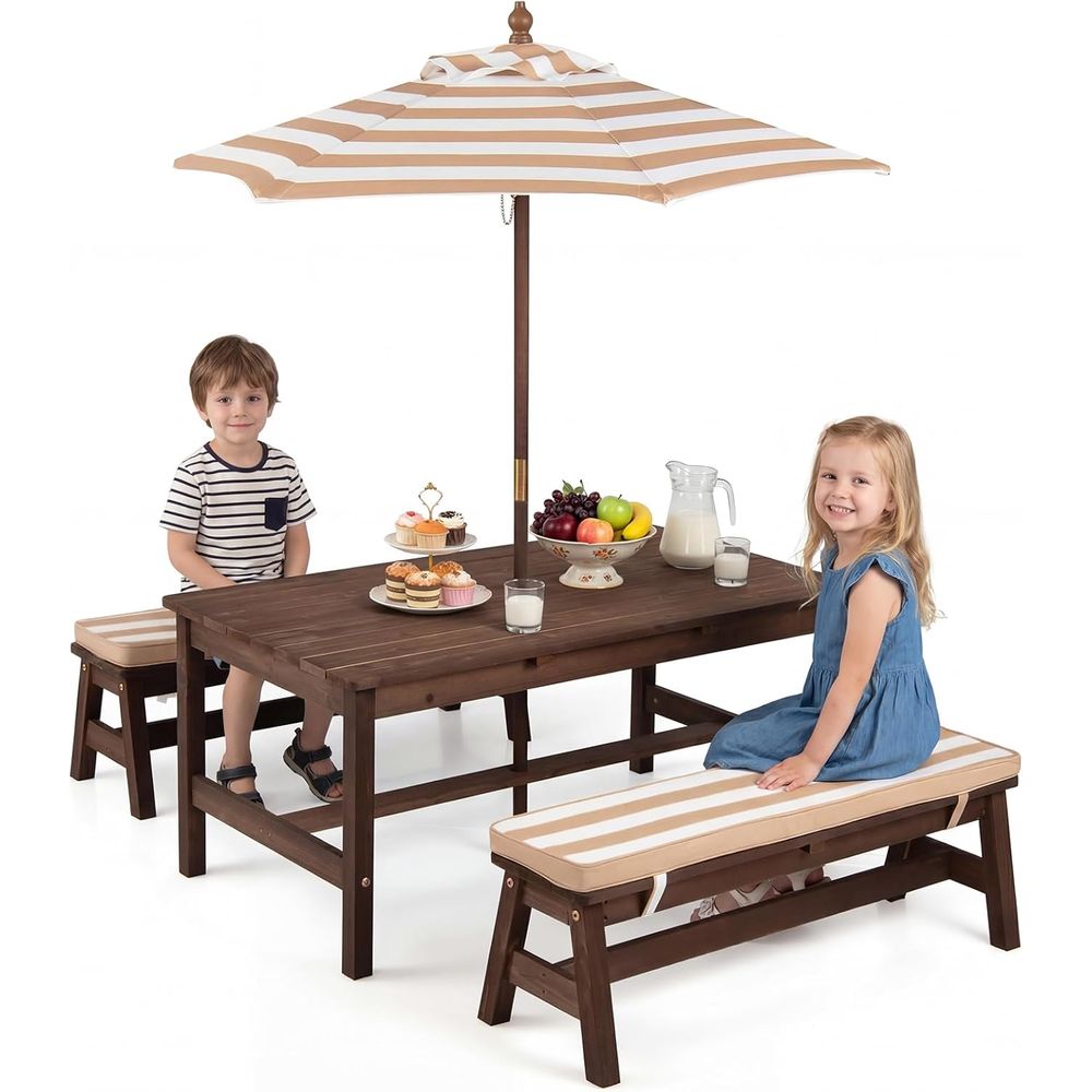 Kids Picnic Table, ir Wood Tod - Kids Outdoor Bench With Umbrella recensione e prezzo