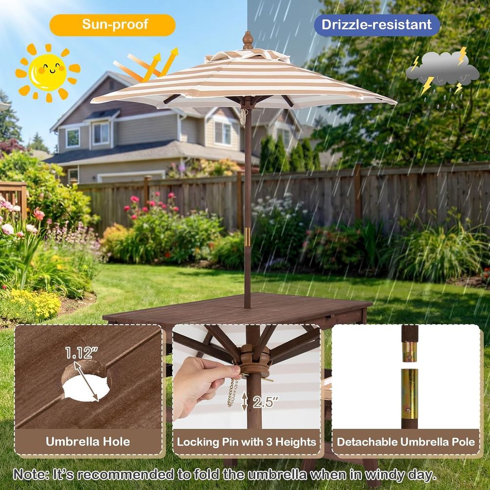 Kids Picnic Table, ir Wood Tod - Kids Outdoor Bench With Umbrella recensione e prezzo