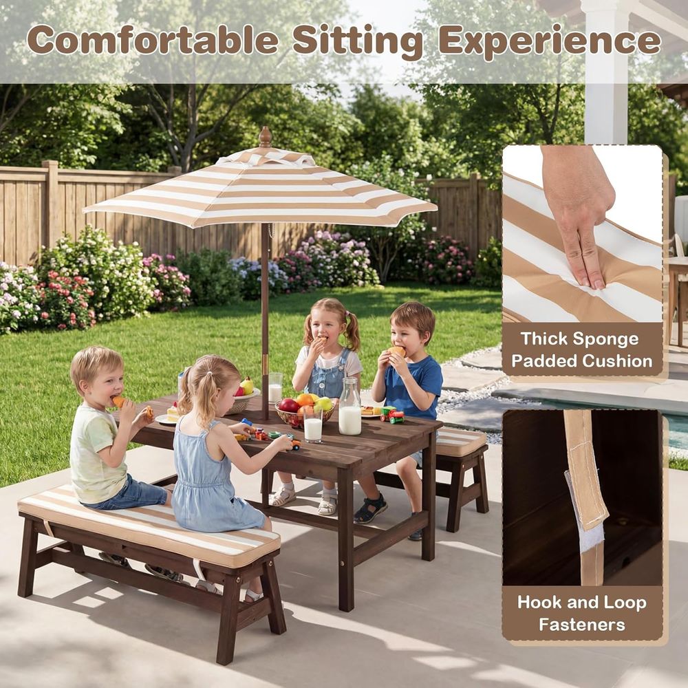 Kids Picnic Table, ir Wood Tod - Kids Outdoor Bench With Umbrella recensione e prezzo