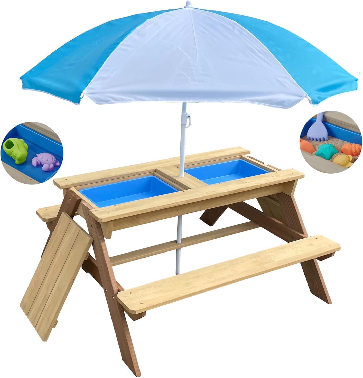 Kids 3-in-1 Sand Water Activit - Kids Outdoor Bench With Umbrella recensione e prezzo