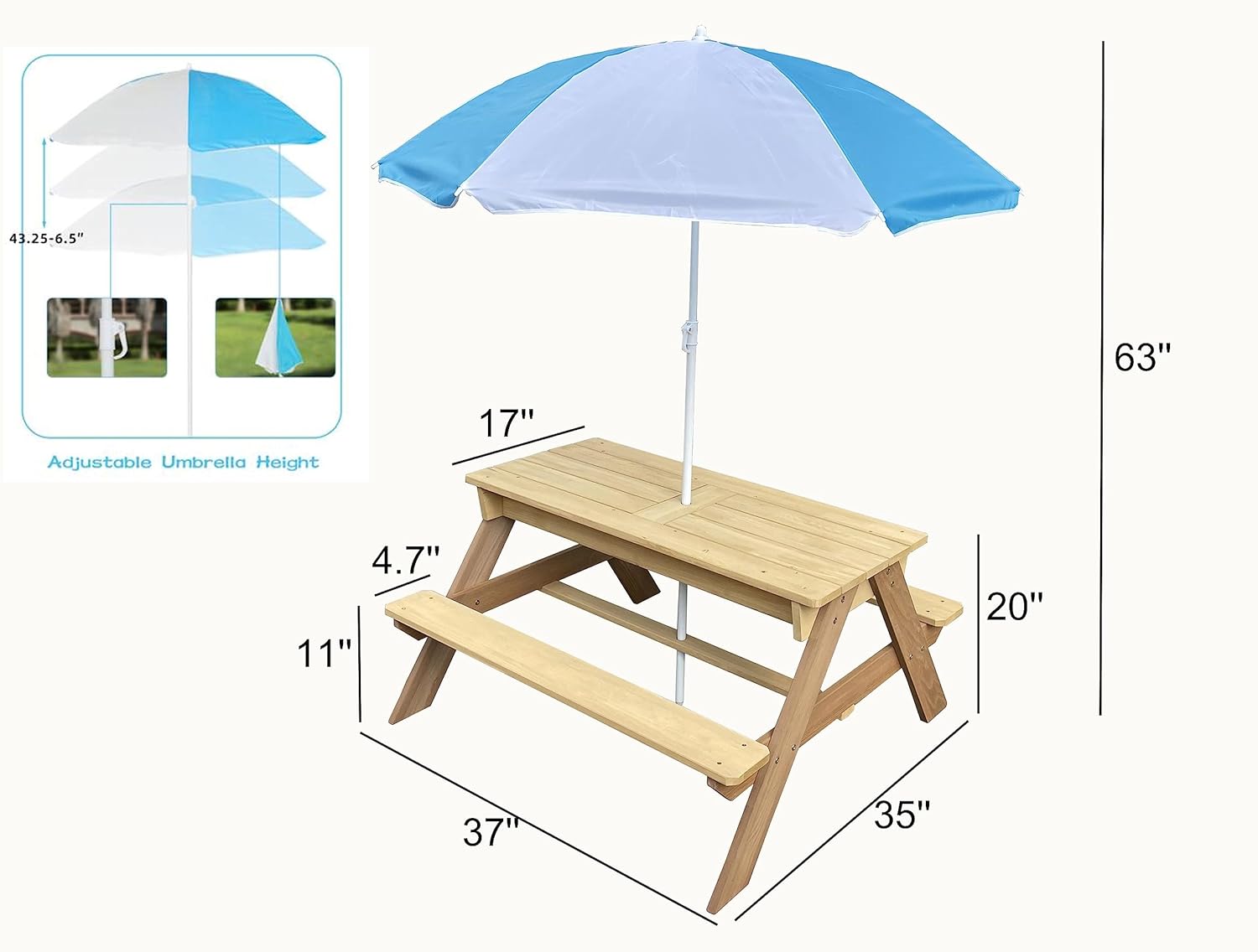 Kids 3-in-1 Sand Water Activit - Kids Outdoor Bench With Umbrella recensione e prezzo