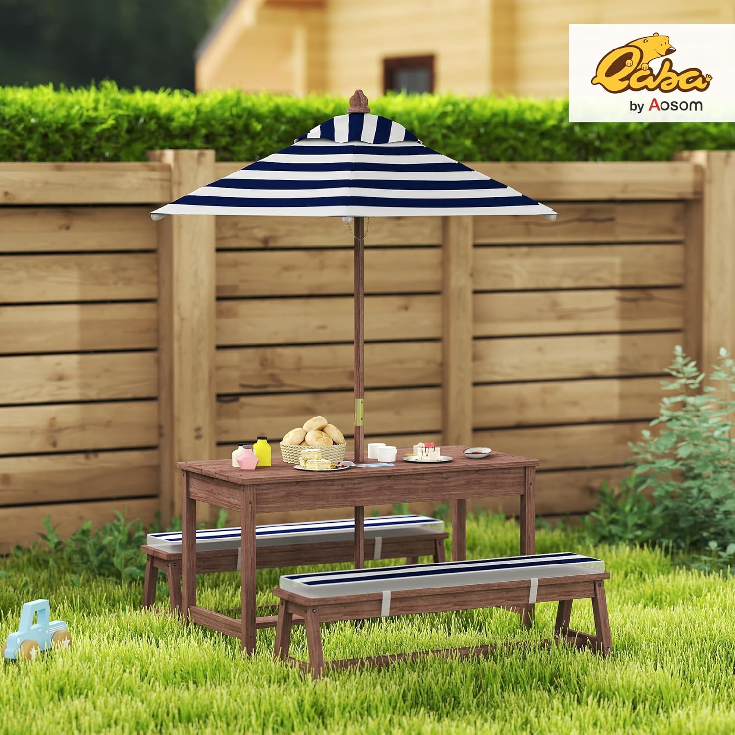 Wooden Kids Picnic Table & Ben - Kids Outdoor Bench With Umbrella recensione e prezzo