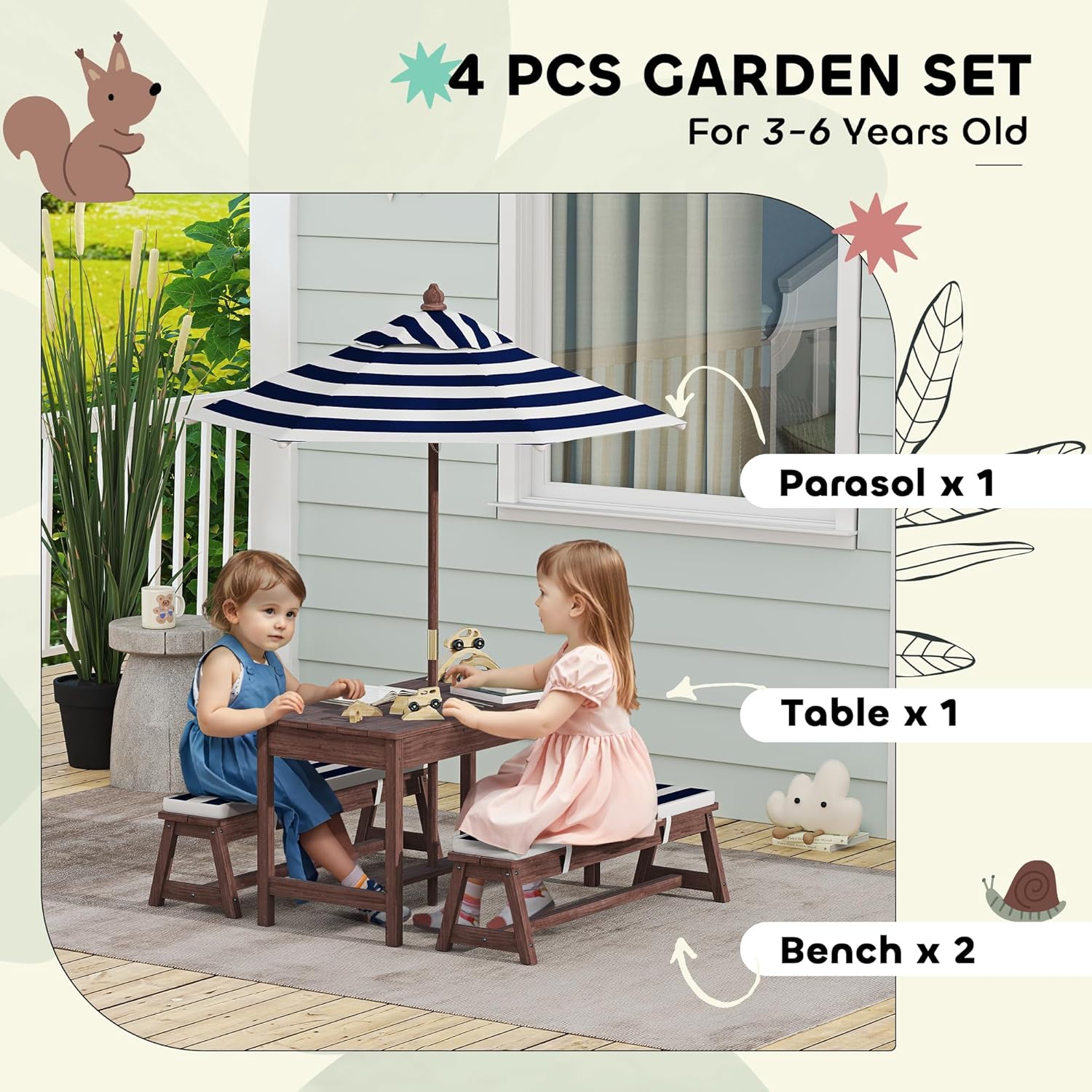 Wooden Kids Picnic Table & Ben - Kids Outdoor Bench With Umbrella recensione e prezzo