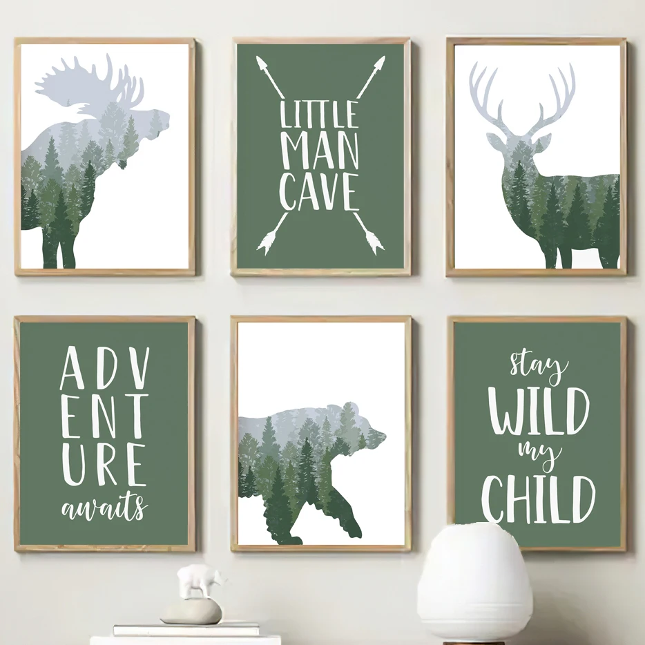 Green Woodland Deer Bear Moose - Kids Outdoor Quotes recensione e prezzo