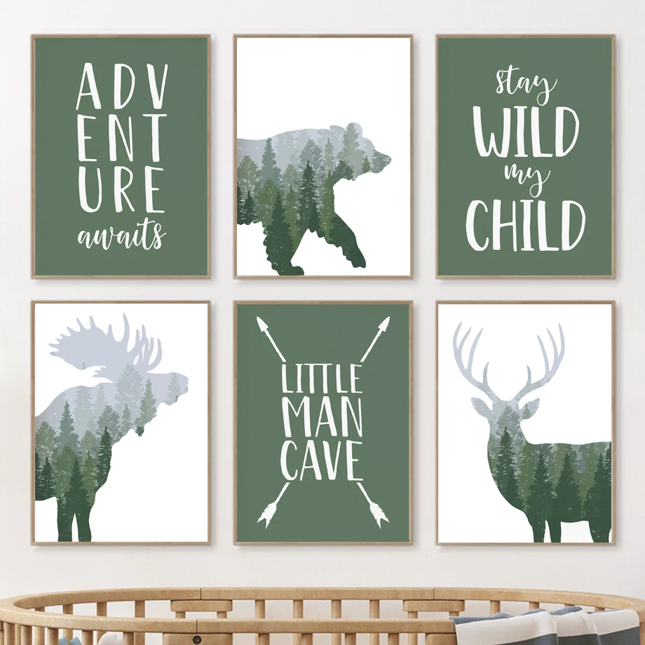 Green Woodland Deer Bear Moose - Kids Outdoor Quotes recensione e prezzo
