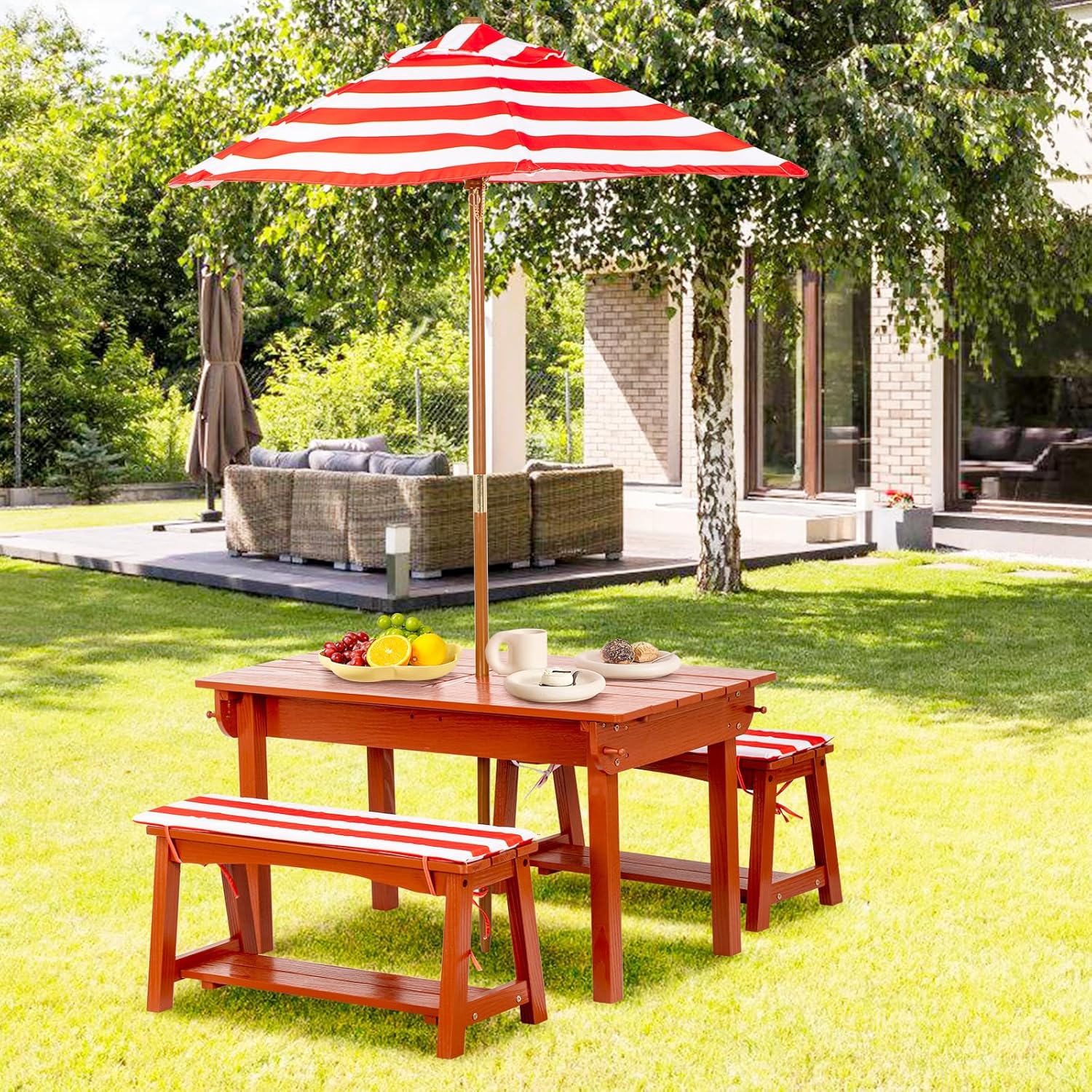Kids Picnic Table with Umbrell - Kids Outdoor Bench With Umbrella recensione e prezzo