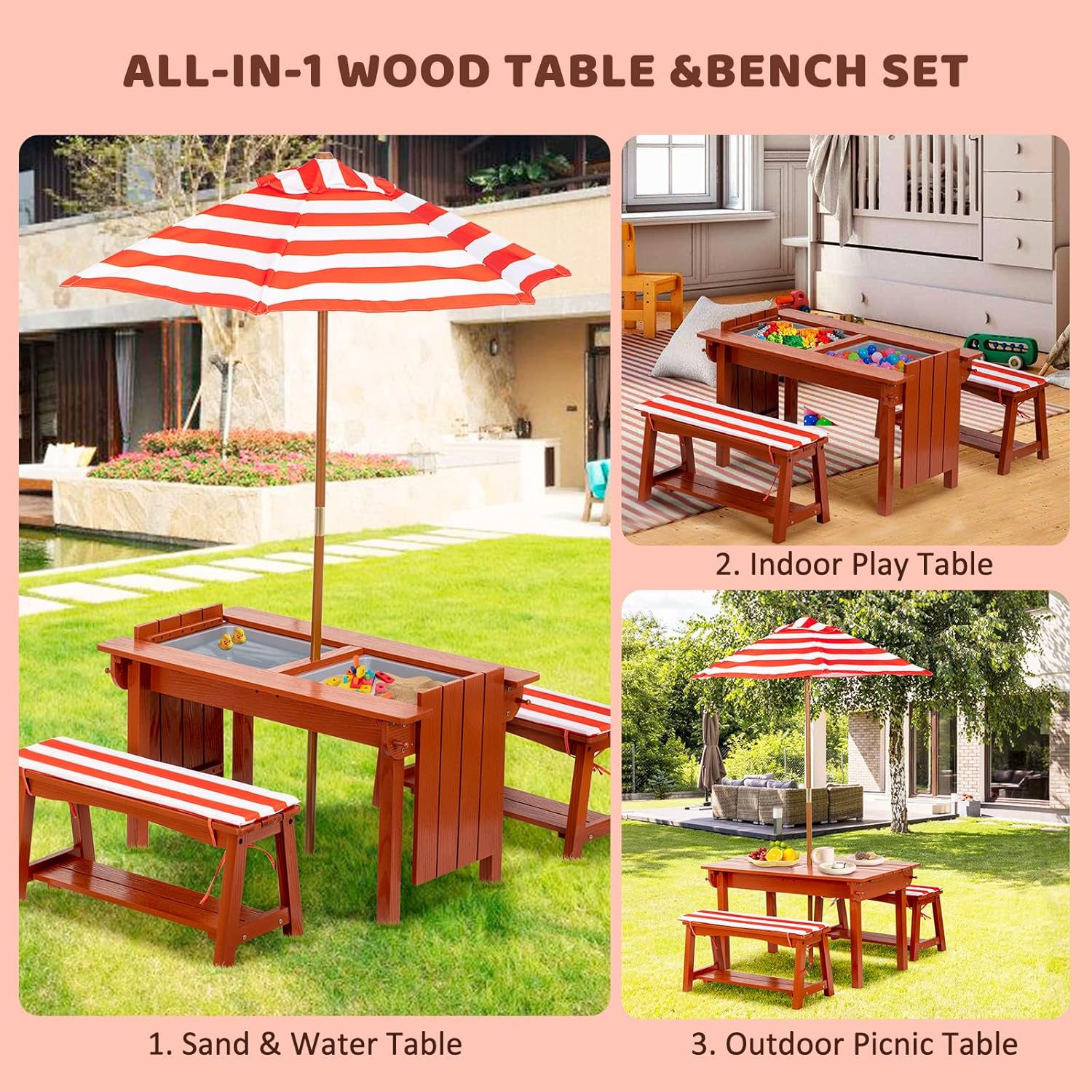Kids Picnic Table with Umbrell - Kids Outdoor Bench With Umbrella recensione e prezzo