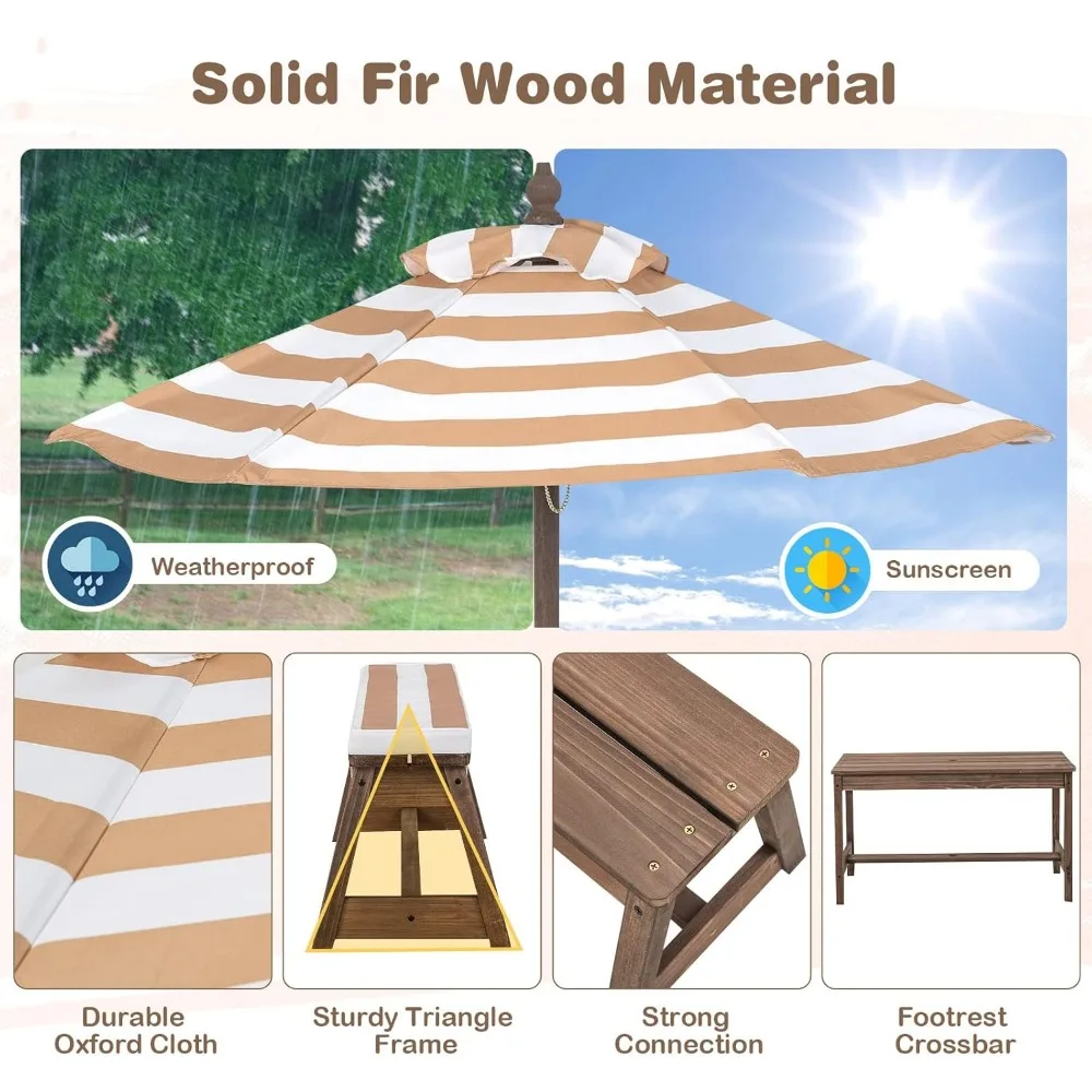 Kids Picnic Table, Outdoor Woo - Kids Outdoor Bench With Umbrella recensione e prezzo